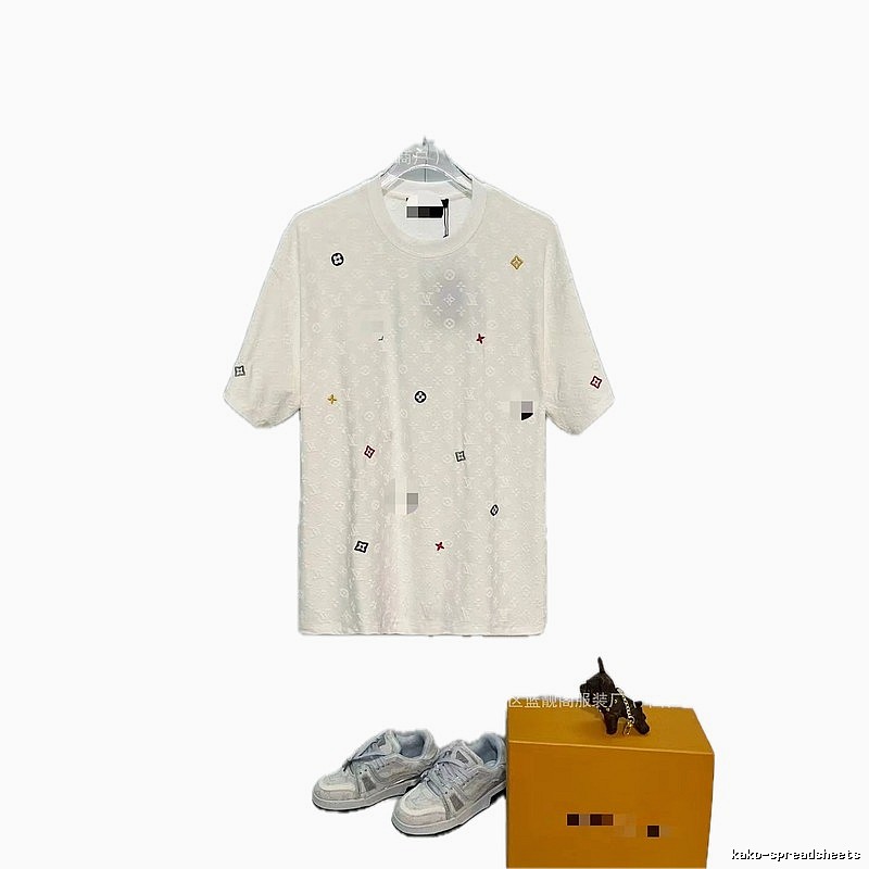 Louis Vuitton Monogram Embroidered Casual Style White T-Shirt