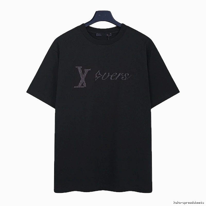 Louis Vuitton Trendy Black T-Shirt with Letter Embroidery