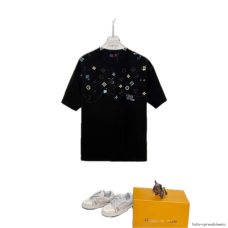 Louis Vuitton Trendy Style Colorful Monogram Black T-Shirt