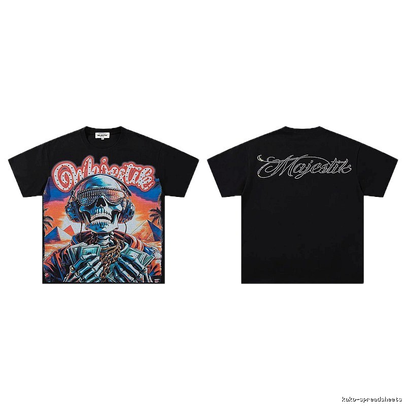 MAJESTIK Skull Print Hip-hop Style Black T-shirt