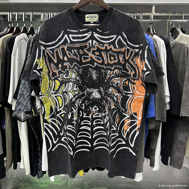 MAJESTIK Spider Street Style Distressed Black Short-sleeve T-Shirt