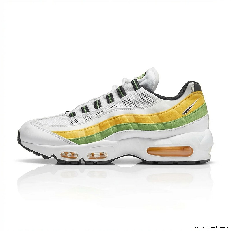 Nike Air Max 95 White, Yellow and Green Sports Shoes