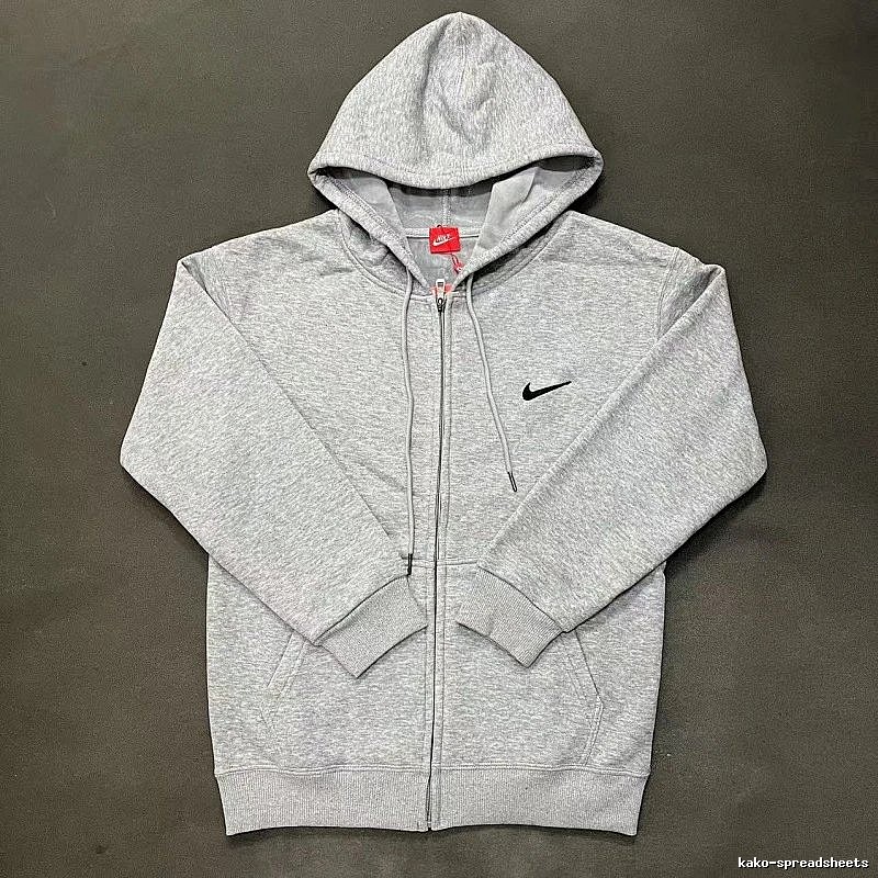 Nike Zip-Front Design Gray Zip Hoodie Daily Styling Swoosh