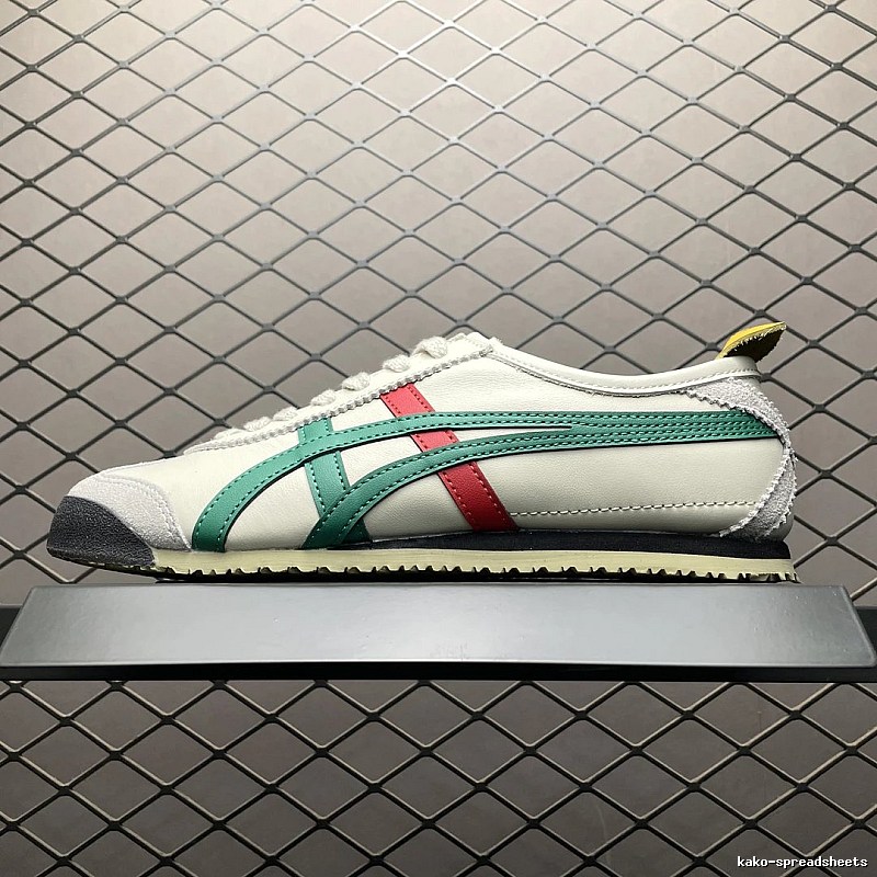 Onitsuka Tiger Cream, Green and Red Low-Top Sneakers with Classic Lace-Up