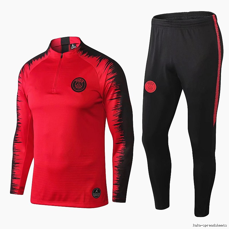 Paris Saint-Germain 2018-19 Sleeve-Print Detail Red Training Tracksuit Set Travel Styling