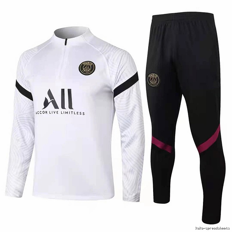 Paris Saint-Germain 2020-21 Sleeve-Print Detail White Training Tracksuit Set Casual Layering