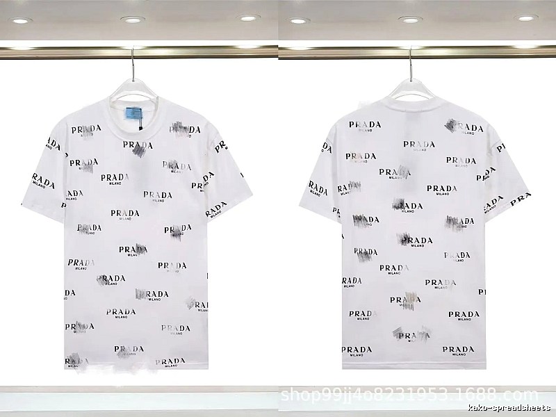 Prada All-over Print Streetwear Style White Short-sleeve T-Shirt