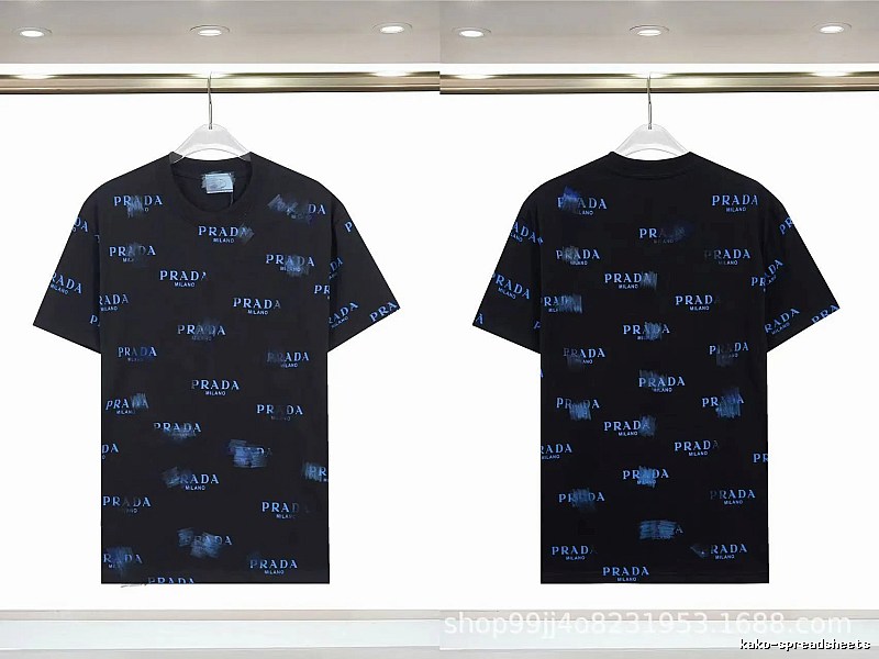 Prada All-over Printed Streetwear Style Black Short-sleeve T-shirt