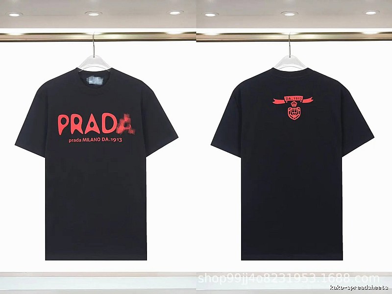 Prada Letter Print Trendy Cool Style Black Short-sleeve T-shirt