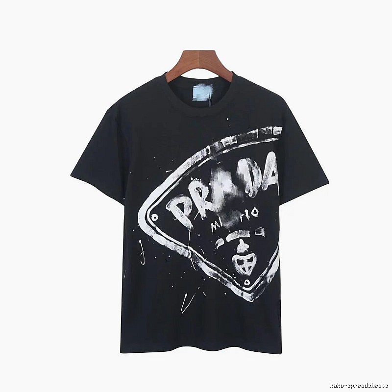 Prada Triangle Logo Graffiti Street Style Black T-Shirt