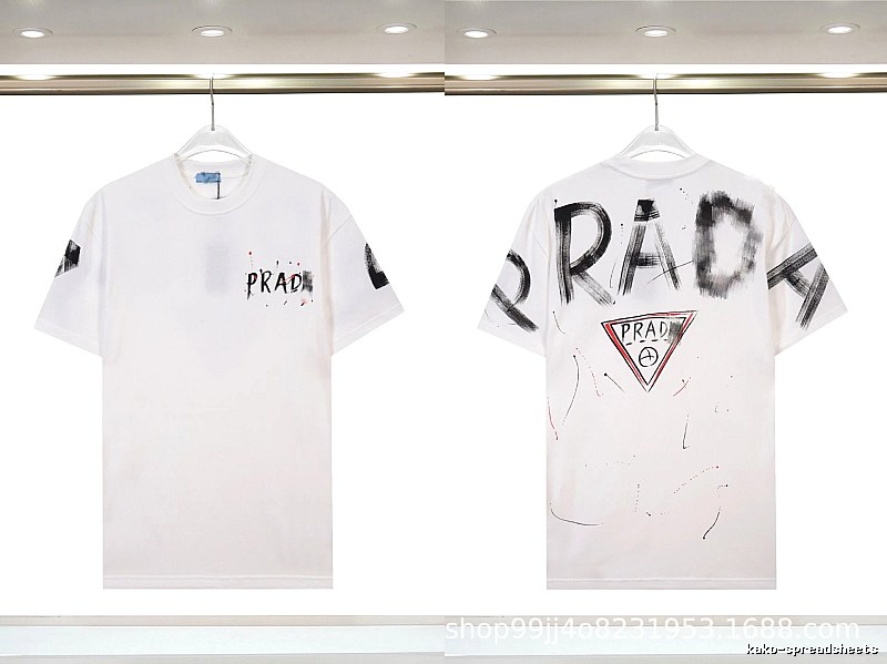 Prada Triangle Logo Graffiti Street Style White Short-sleeve T-shirt