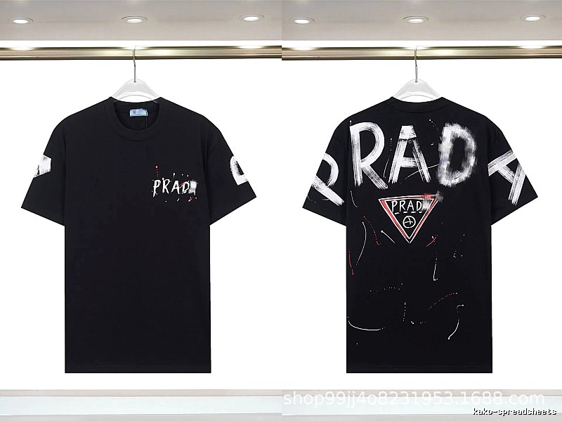 Prada Triangle Logo Graffiti Style Black Short-sleeve T-shirt