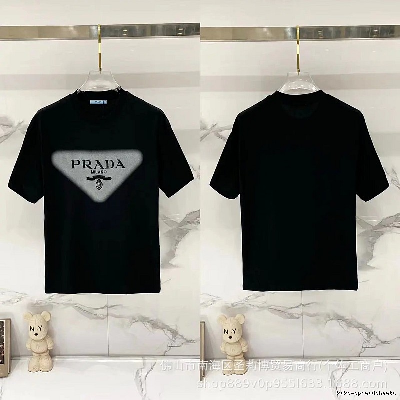Prada Triangle Logo Trendy Style Black Short-sleeve T-shirt