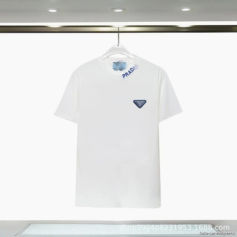 Prada Triangular Logo Minimalist Style White Short-sleeve T-shirt