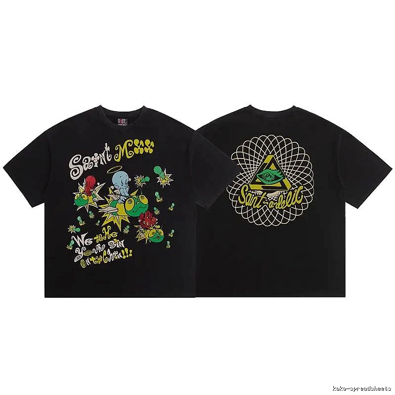 SAINT Cartoon Graffiti Street Style Black T-Shirt