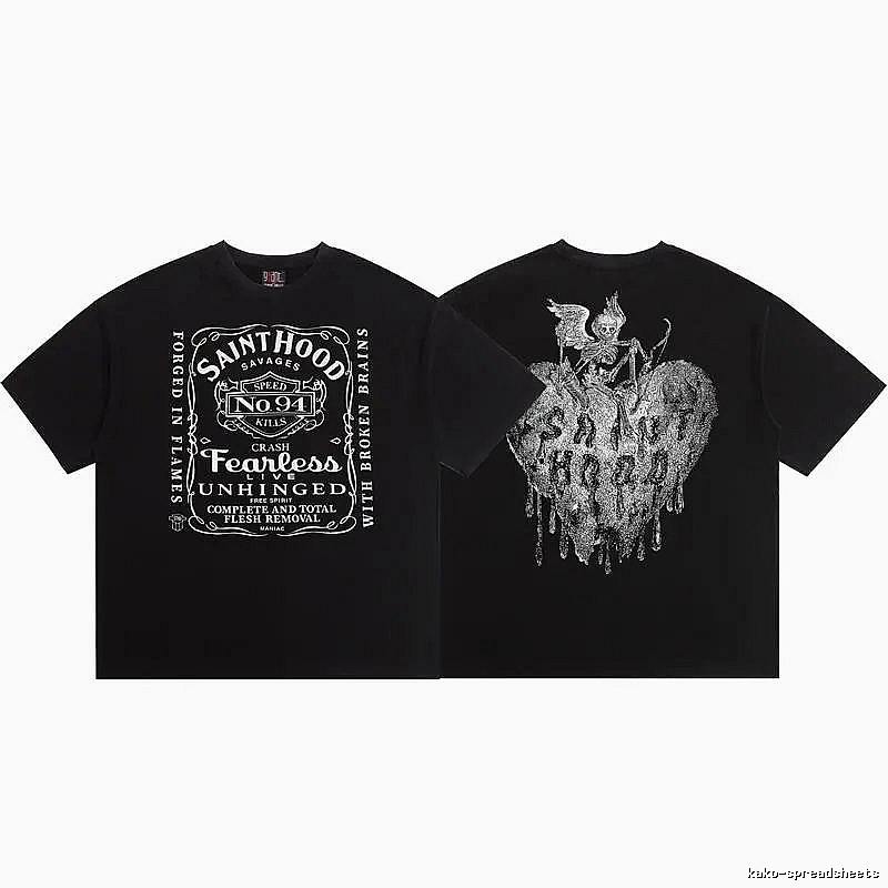 SAINTHOOD Skeleton Print Street Style Black T-Shirt