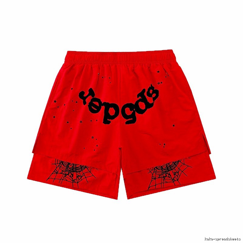 Sp5der Letter Print Trendy Brand Red Shorts