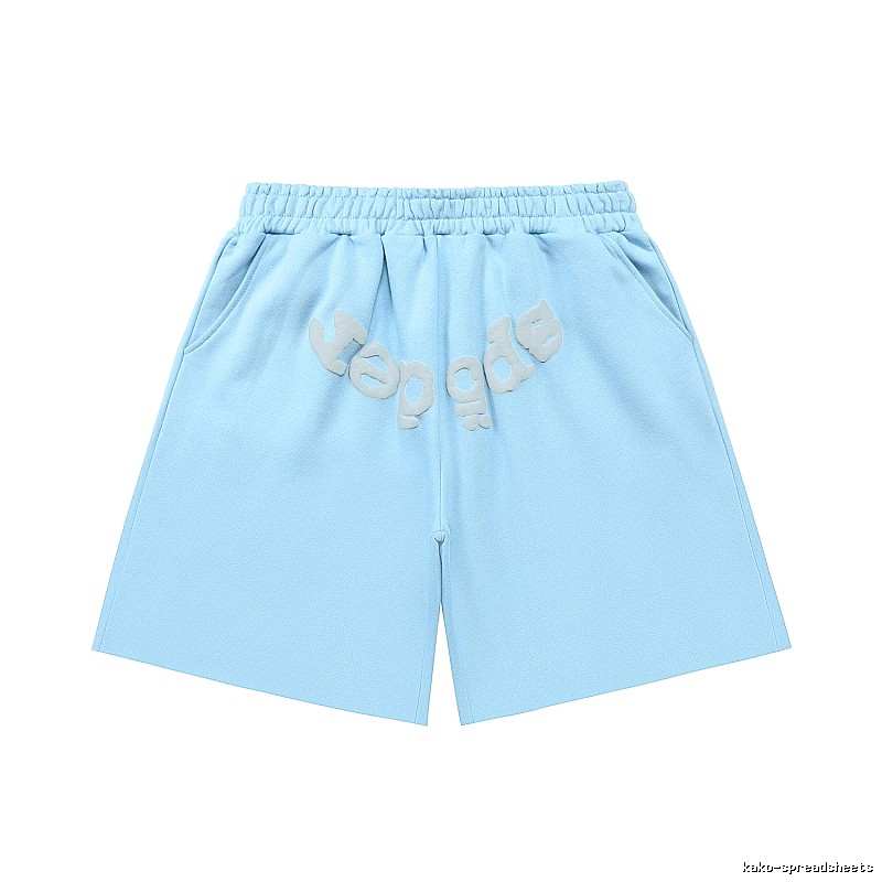 Sp5der letter-style light blue shorts