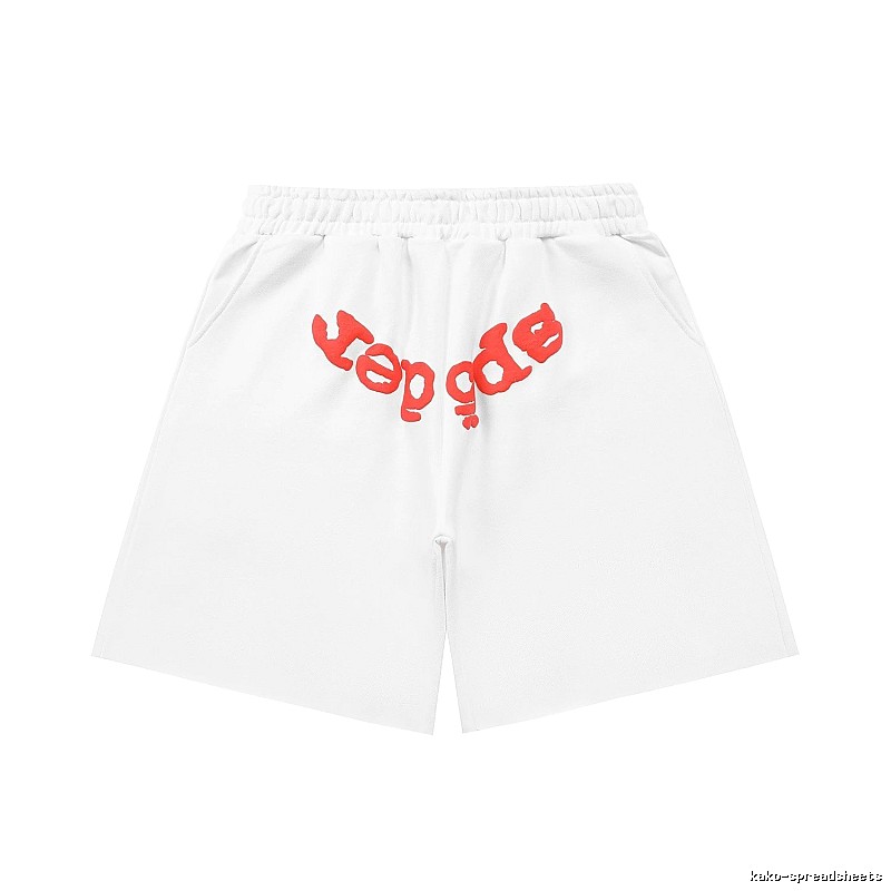 Sp5der red letter white shorts