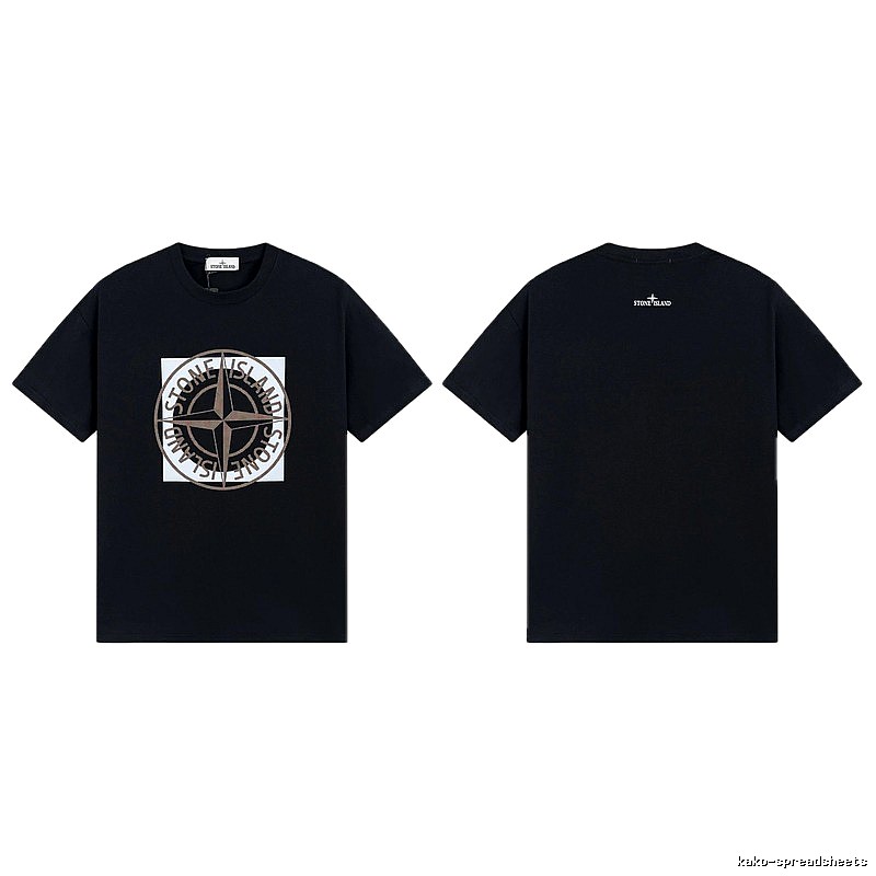 Stone Island Compass Print Street Style Black T-Shirt