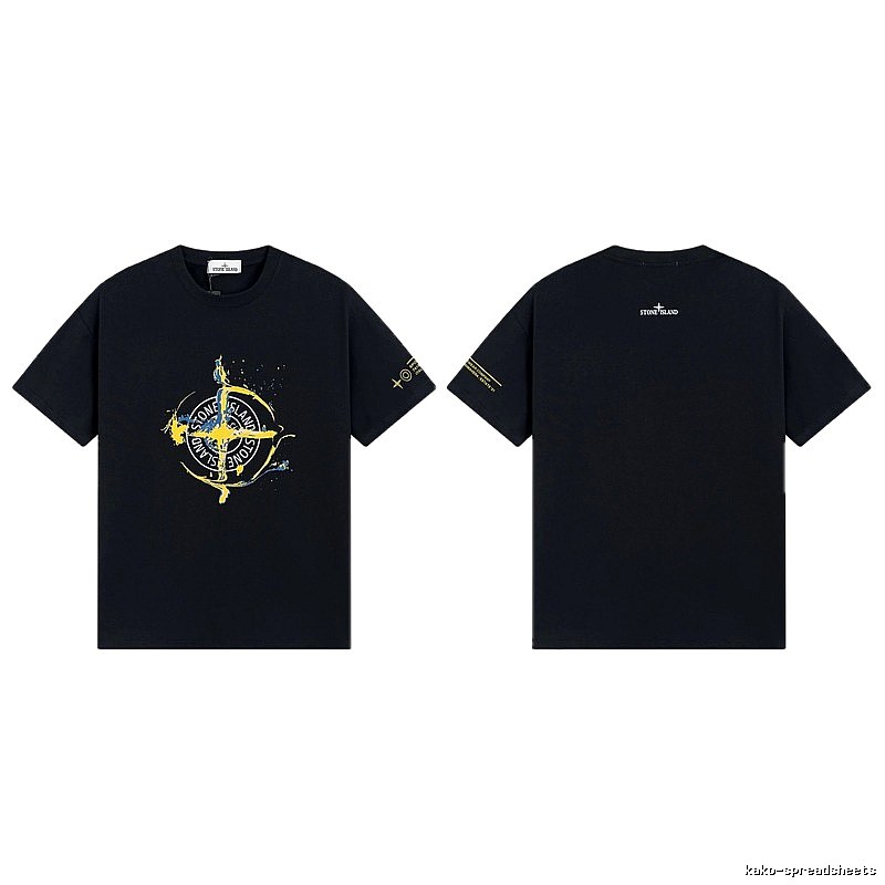 Stone Island Ink-splattered Street Style Black Short-sleeve T-shirt