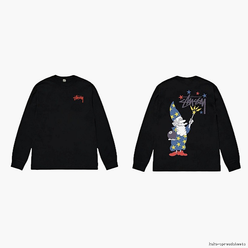 Stussy cartoon fun style black long-sleeved shirt