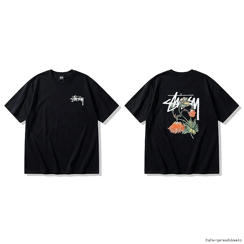 Stussy floral-style black T-shirt