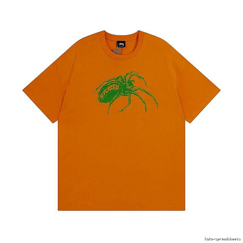 Stussy Orange Spider Graphic T-Shirt Streetwear Look Logo