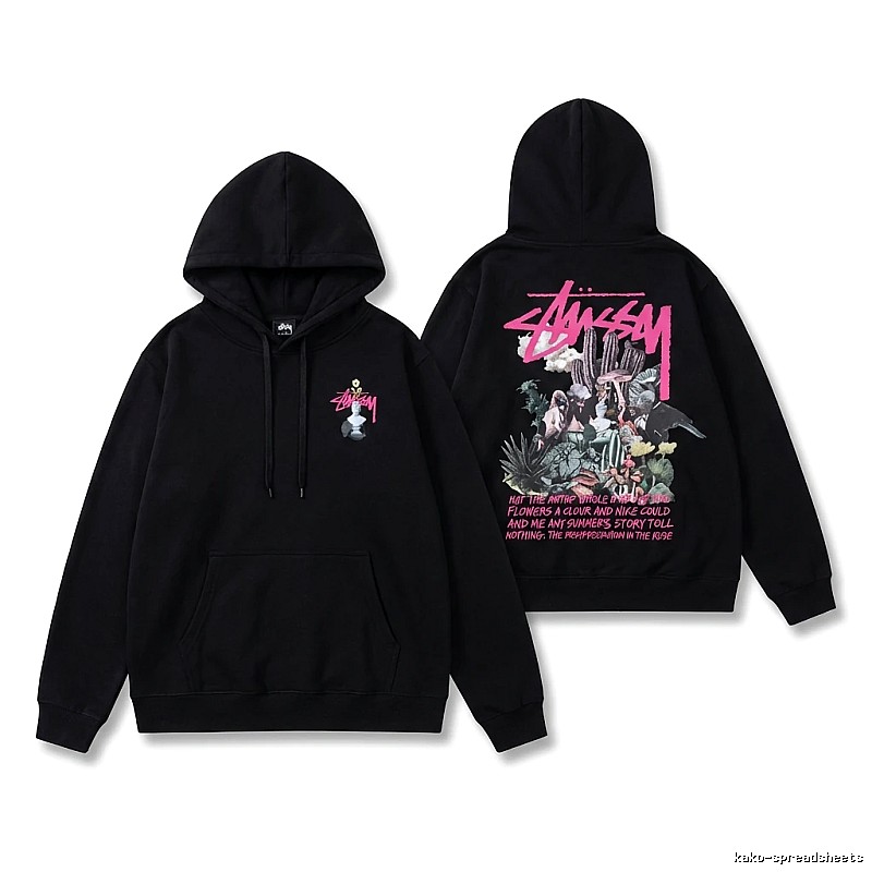Stussy-printed trendy black sweatshirt
