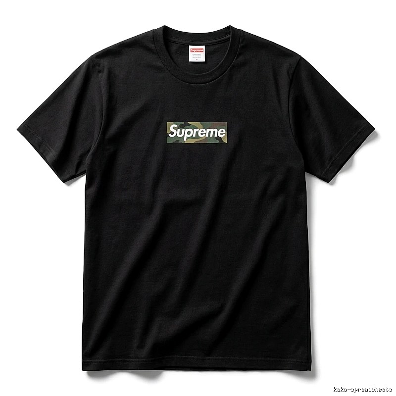 Supreme camouflage-style black T-shirt