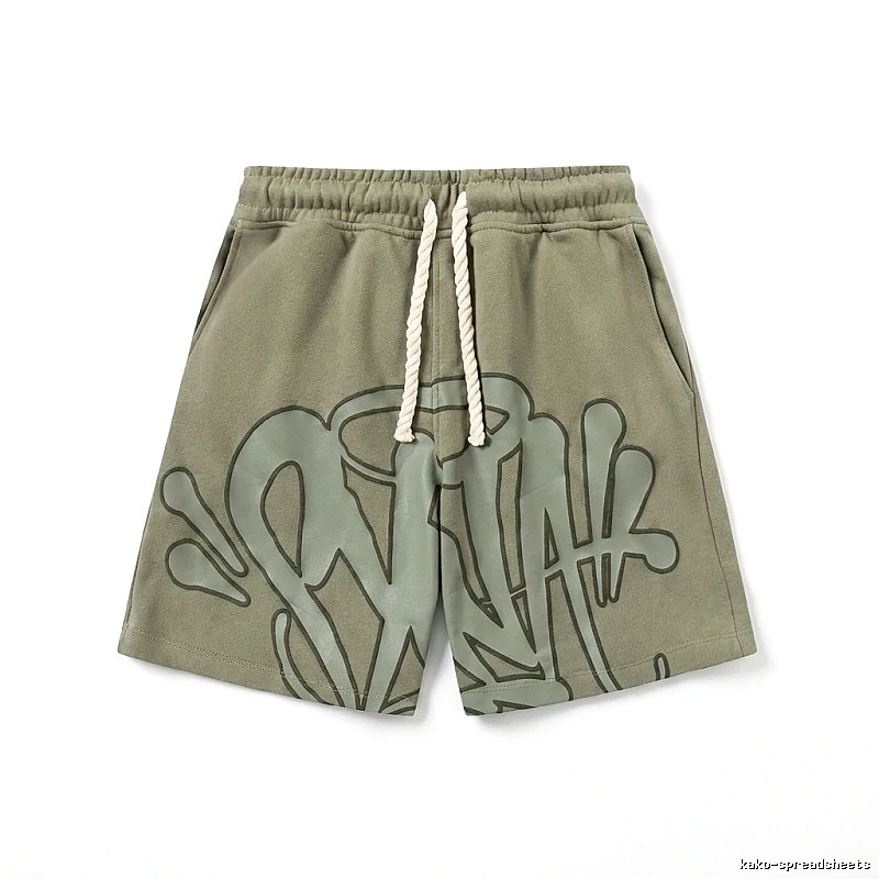 SynaWorld graffiti-style military green shorts