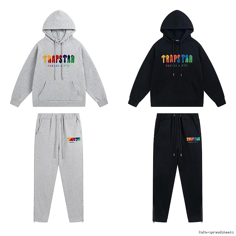 Trapstar Rainbow Wind Grey/Black Hooded Set