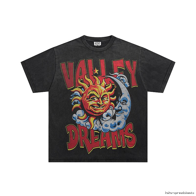 Valley Sun & Moon Print Vintage Black T-Shirt