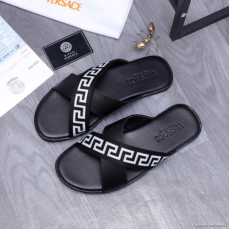 Versace Greek Key Casual Style Black Slide Sandals
